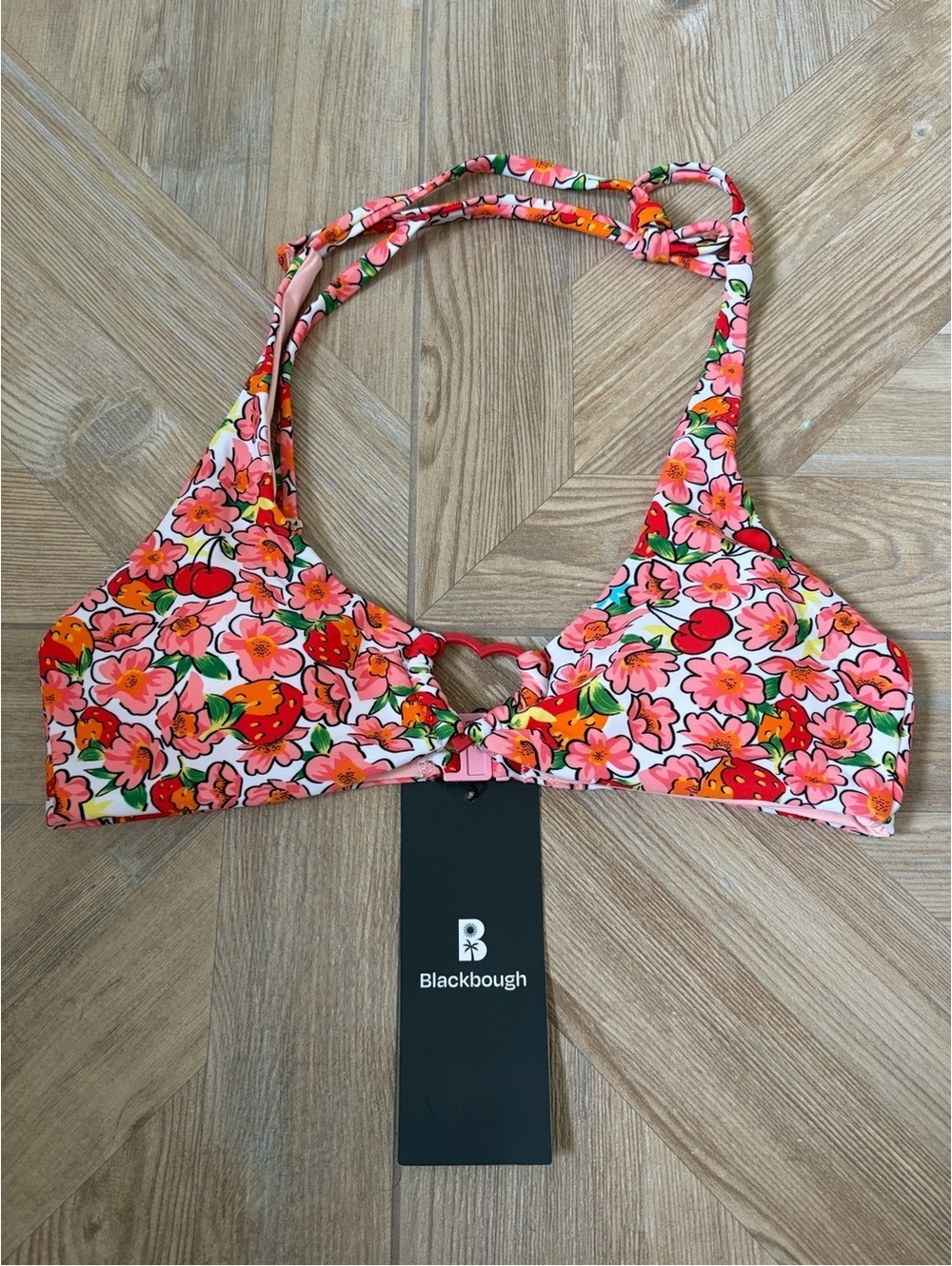 Blackbough Swim Thea Scoop Neck Top Berry Cherry Heart Ring Size Small